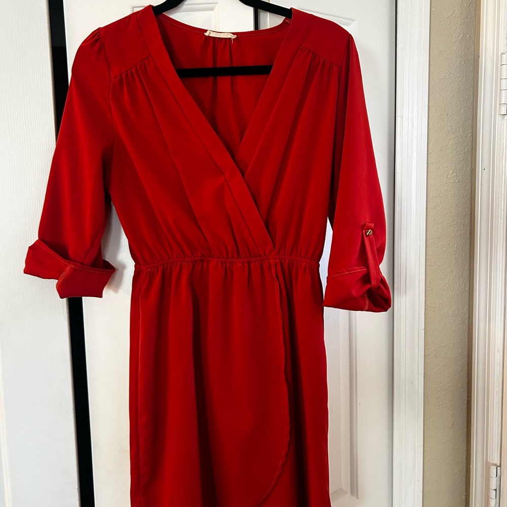 Rust Orange Diosa Wrap-Style V-Neck Dress